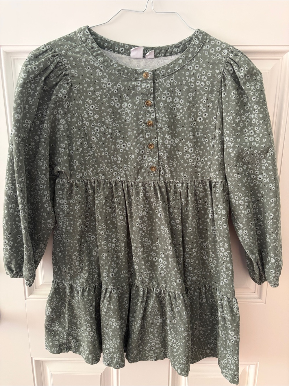 Girls' Green Floral Button-Front Peplum dress